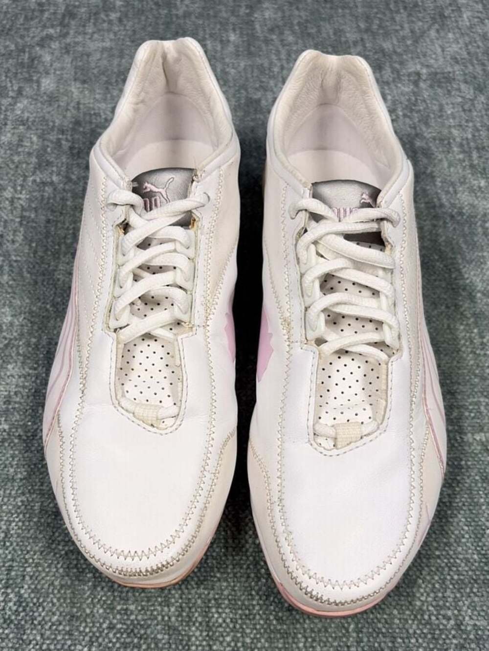 Puma Cell Racing Vintage Y2K White and Pink Leather Sneakers Shoes Size 8